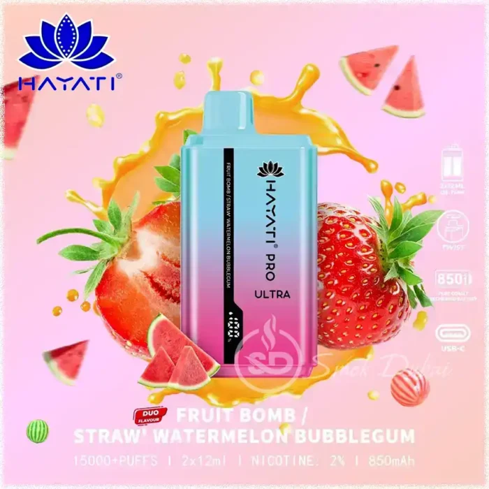 Hayati-Pro-Ultra-15000-Puffs-Fruit-Bomb-Straw-Watermelon-Bubblegum