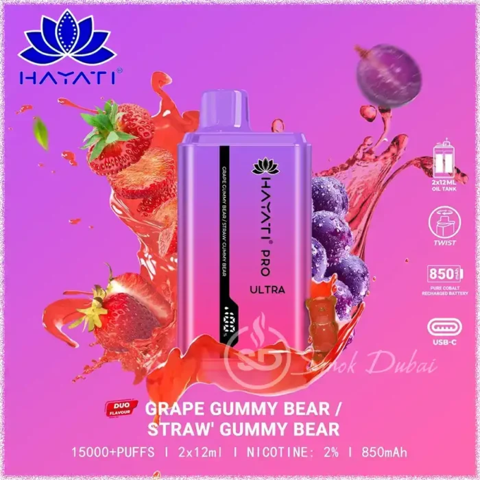Hayati-Pro-Ultra-15000-Puffs-Grape-Gummy-Bear-Straw-Gummy-Bear