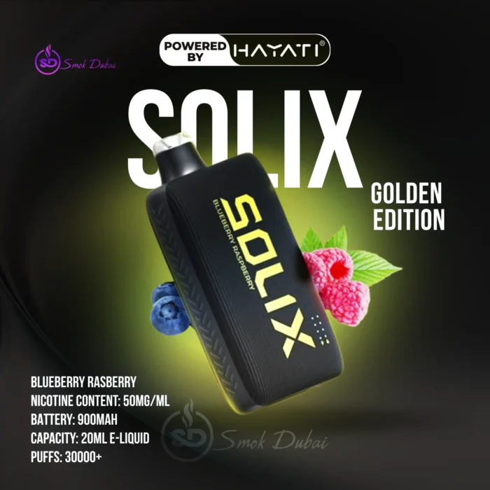 Hayati Solix 30000 Puffs Disposable Vape Golden Edition BLUEBERRY RASPBERRY Flavors In UAE