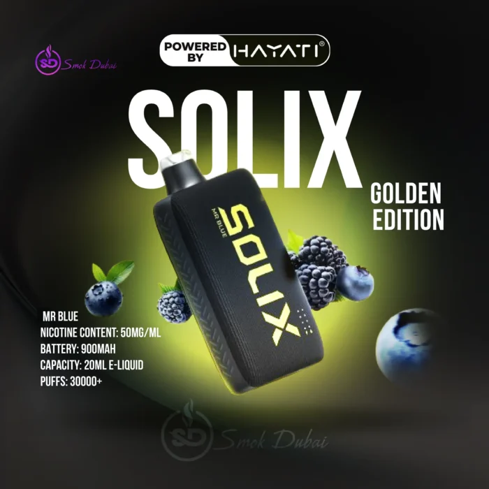 Hayati Solix 30000 Puffs Disposable Vape Golden Edition MR BLUE Flavors In UAE